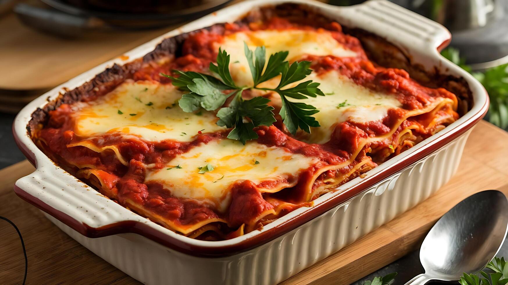 Lasagna in a casserole dish photo