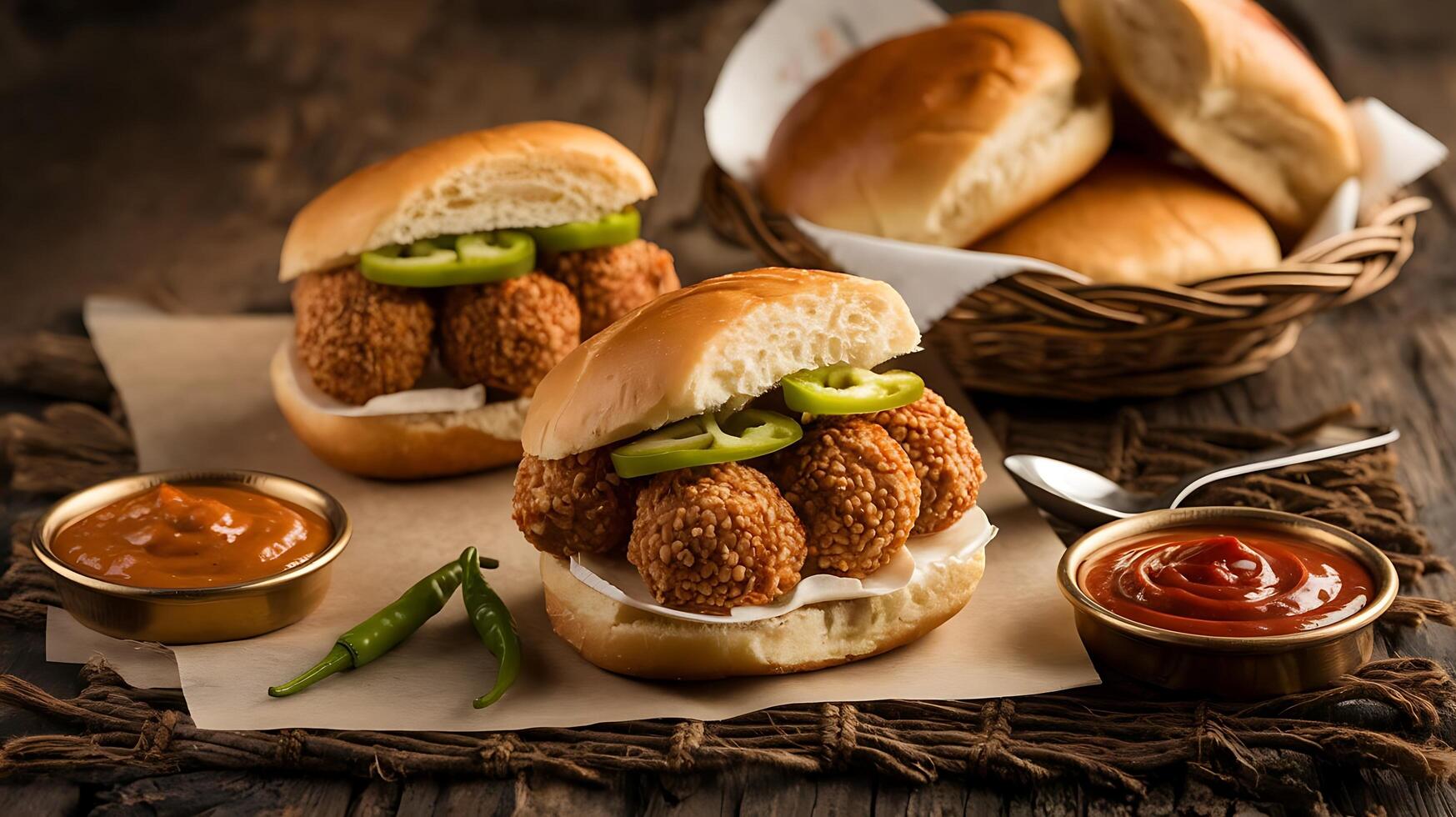 Chicken tenders on a bun with sauce and ketchup photo