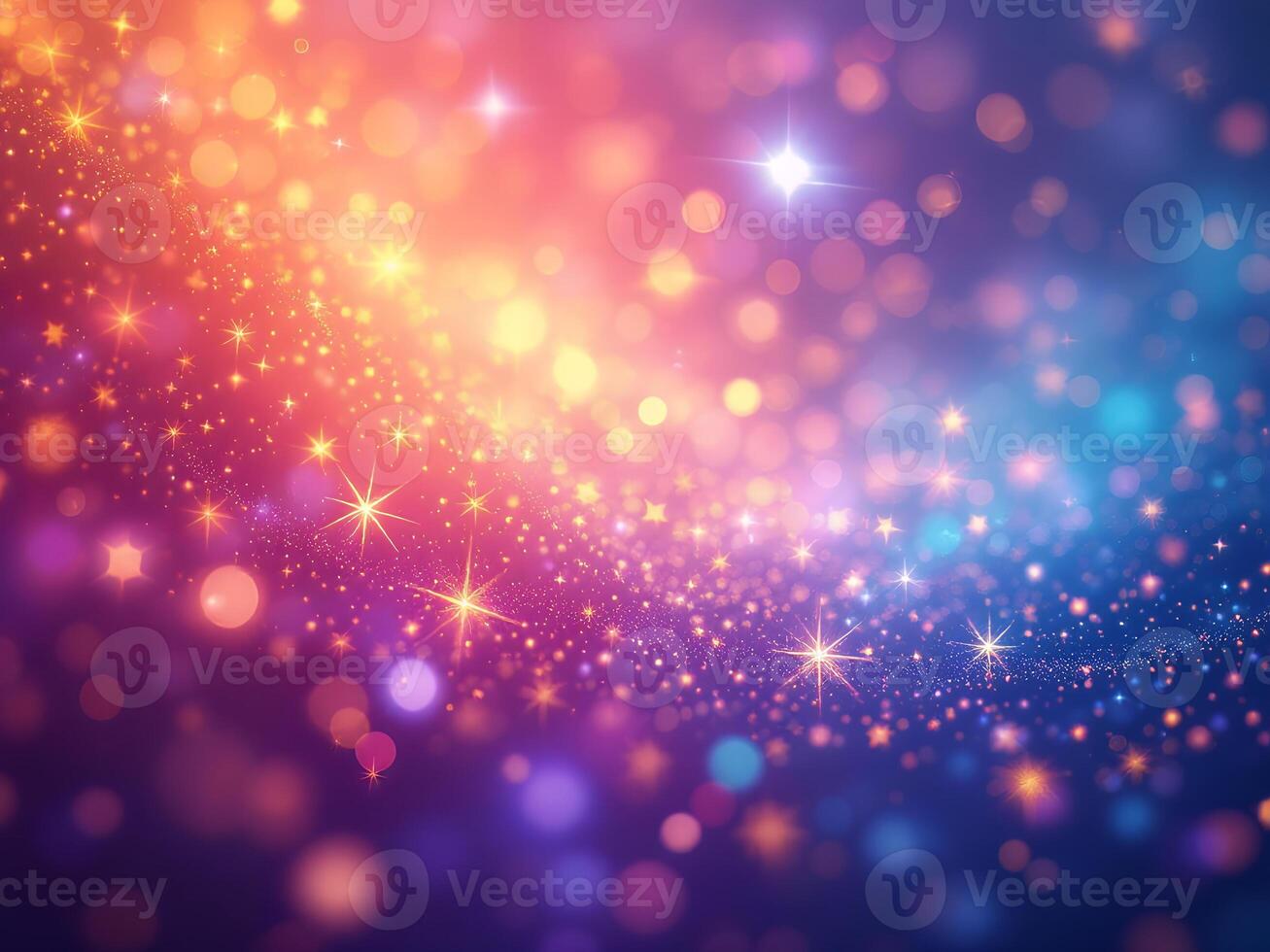 Glittering gradient background with hologram effect and magic lights. Holographic abstract fantasy backdrop with fairy sparkles photo
