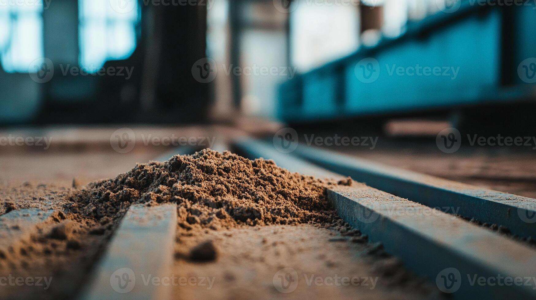 A pile of sand on a track in a factory photo