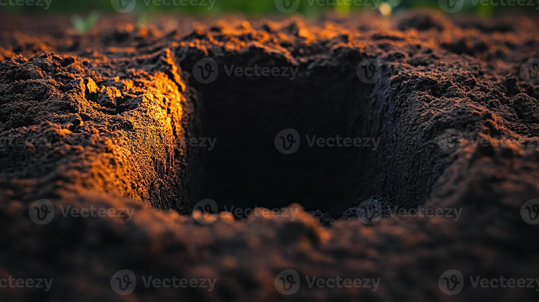 A hole in the ground with dirt and grass photo