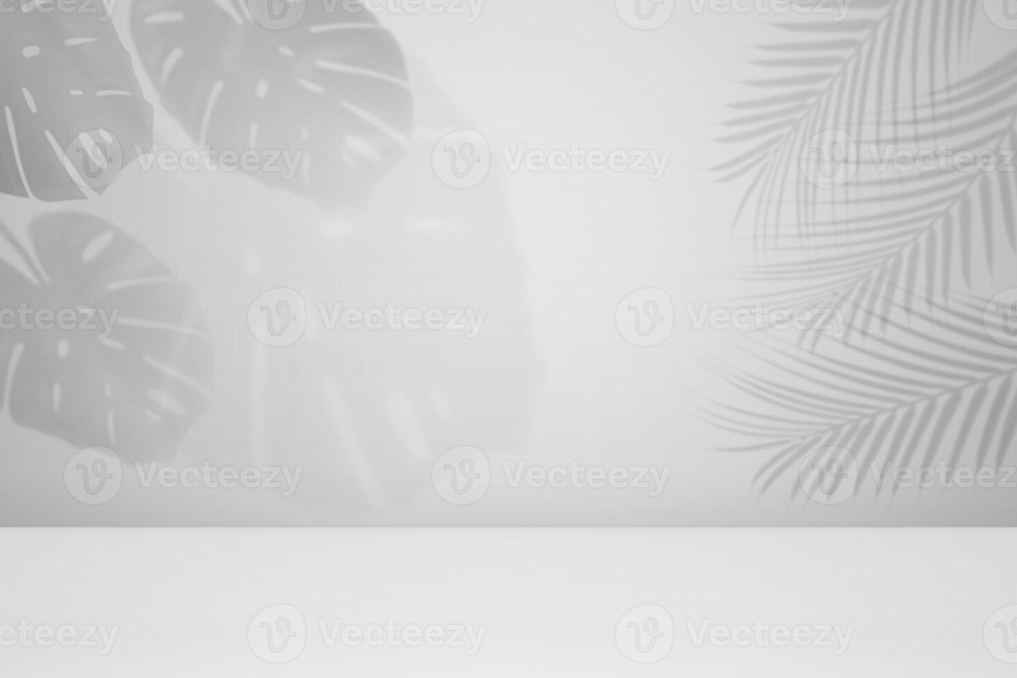 Empty monstera shadow texture pattern cement on grey wall background Summer tropical minimal concept photo