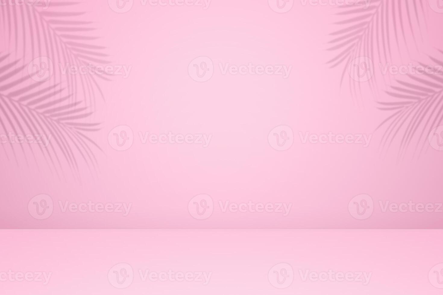 Empty palm shadow texture pattern cement on pink wall background Summer tropical minimal concept photo