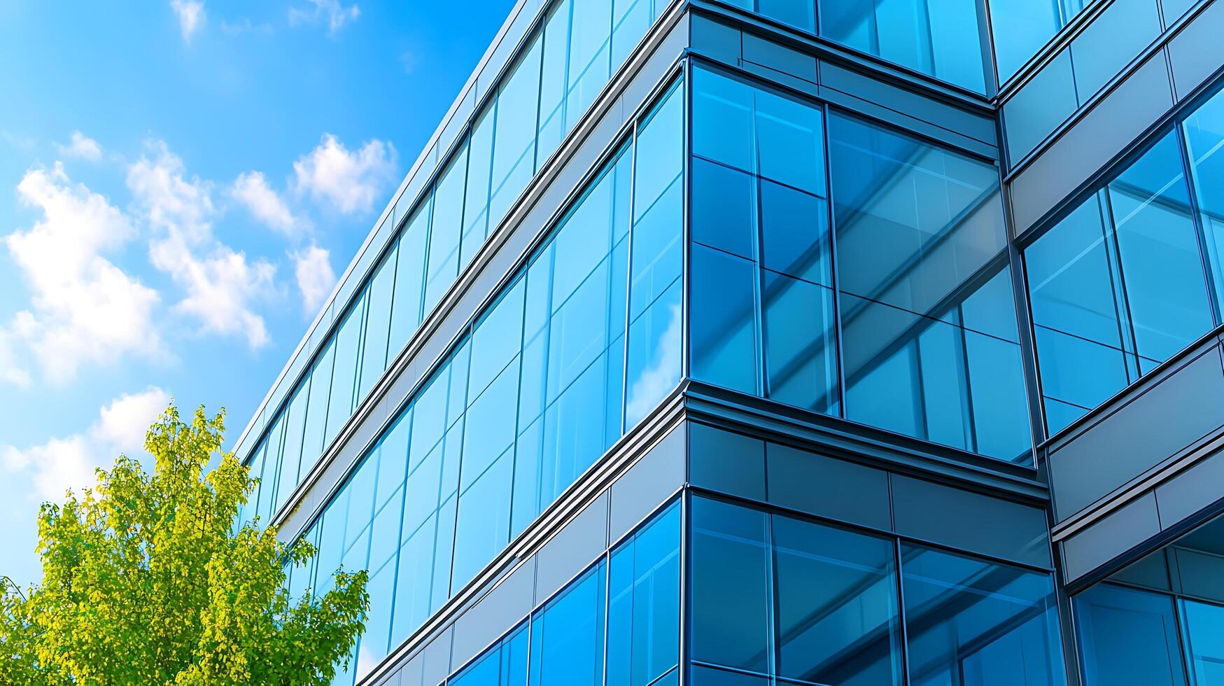 Glass-clad office building basking under the bright and clear blue sky photo