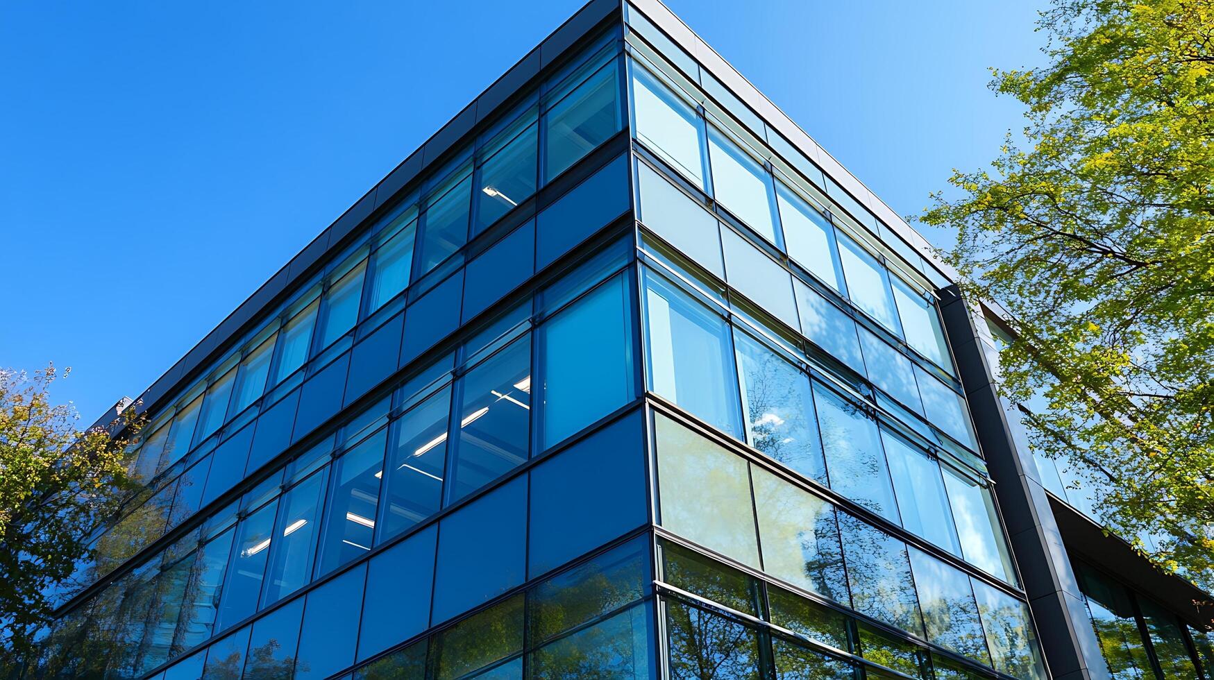 Glass panels reflecting the beauty of nature in urban architecture photo