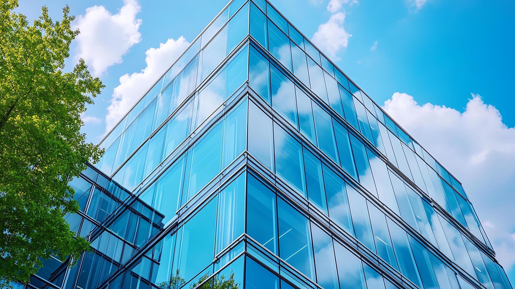 Harmonious blend of urban design and nature in a glass building photo