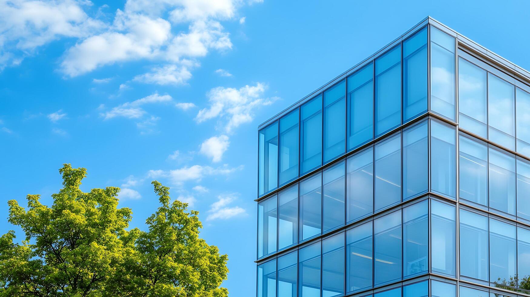 Innovative office building design with glass panels and scenic views photo
