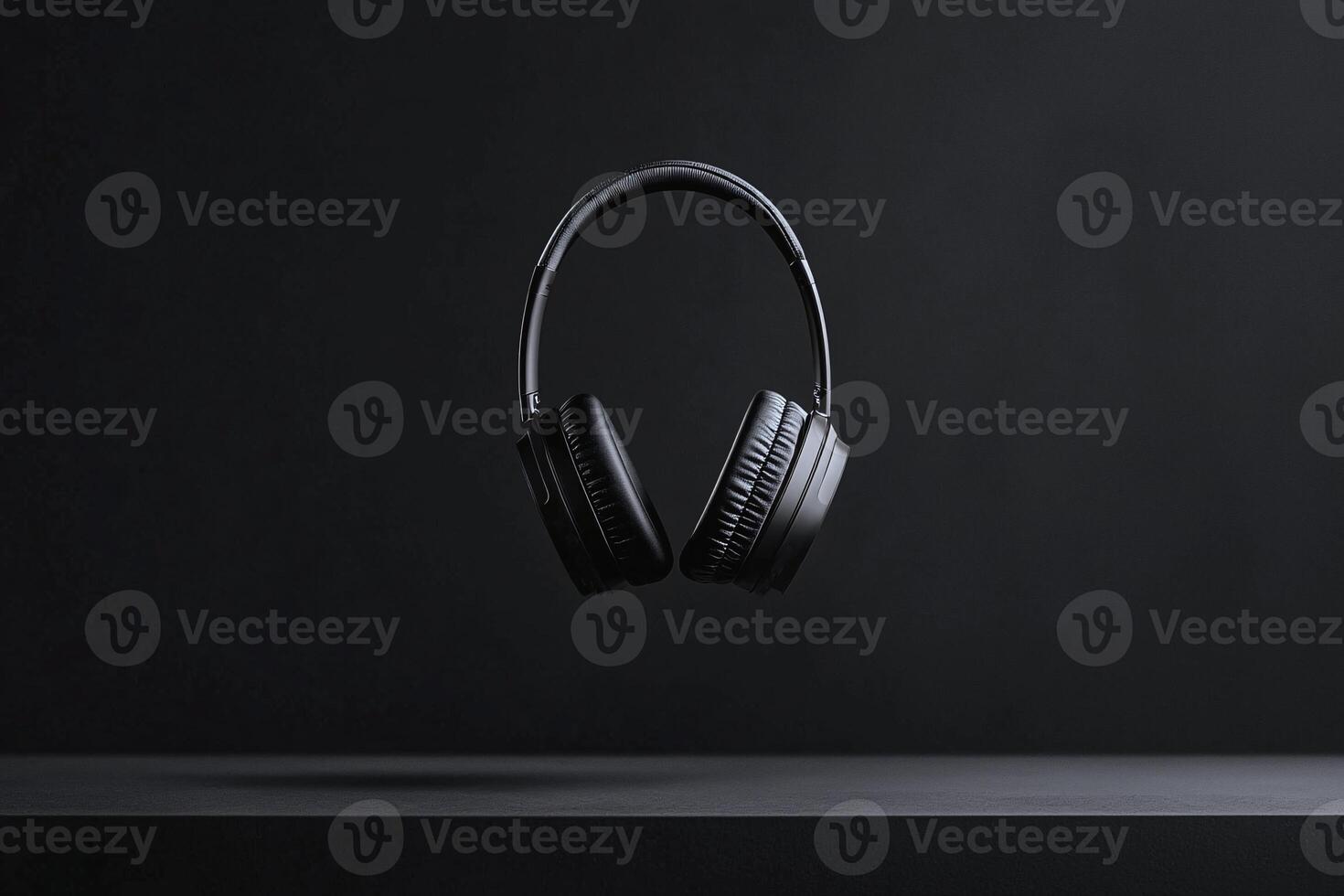 Bold tech mockup floating headphones on black background, perfect for striking tech ads photo