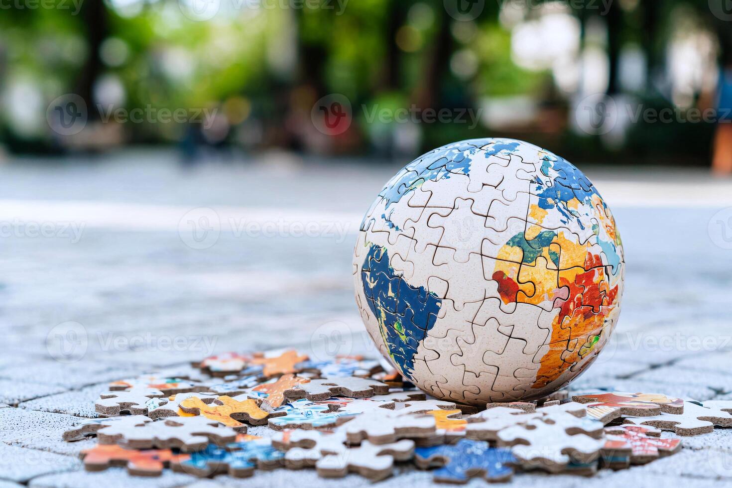 Vibrant puzzle pieces forming a globe, representing the complex interplay of global economy and politics photo