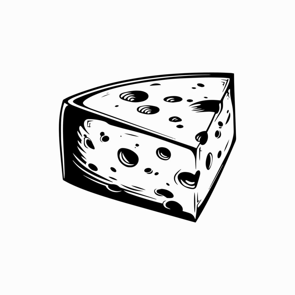 A piece of cheese is shown in a black and white drawing vector