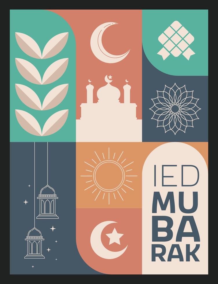 Ramadan Kareem banners and flyers. Greeting Ramadan Mubarak cards for the traditional Muslim holiday with symbols like lamp, mosque, crescent for a joyful celebration. Template for media and web. vector