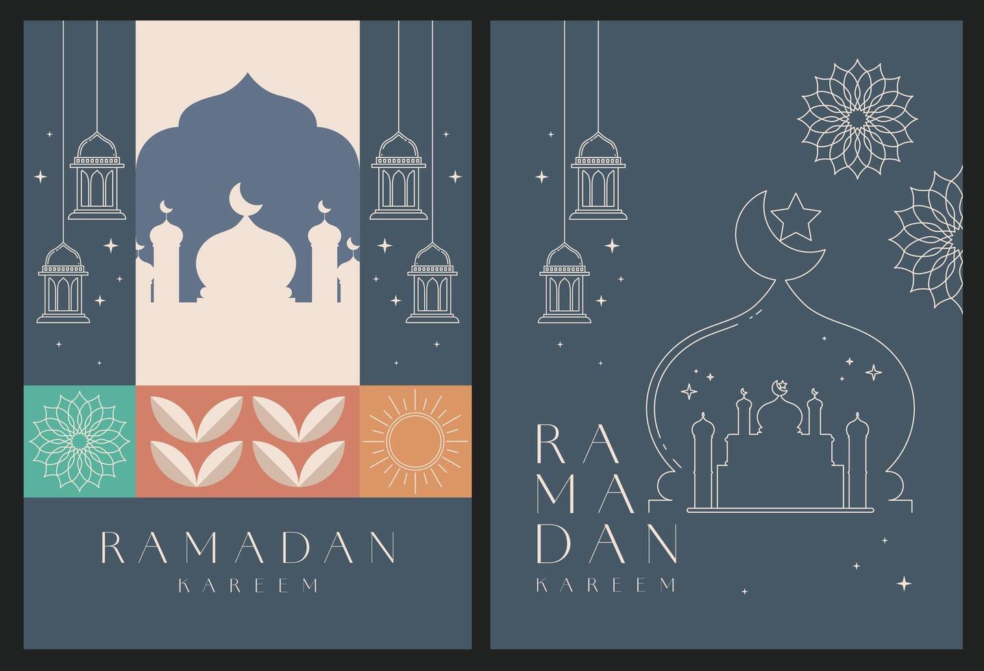 Eid Mubarak Ramadan Kareem Islamic greeting card template for wallpaper design, poster, and media banner. Islamic background for Ramadan. vector