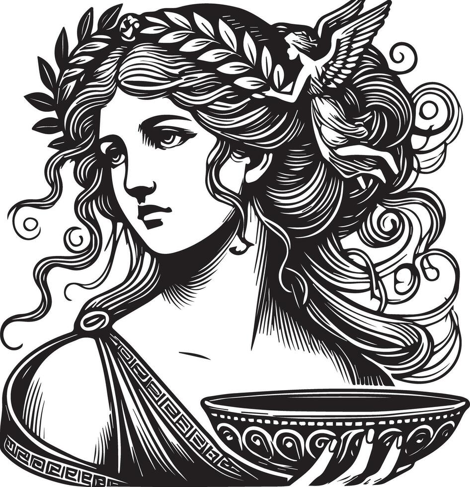 elegant illustration of Proserpina, the Roman goddess associated with spring and the underworld, depicted with pomegranates and flowers to signify her role in Roman mythology and seasonal change vector