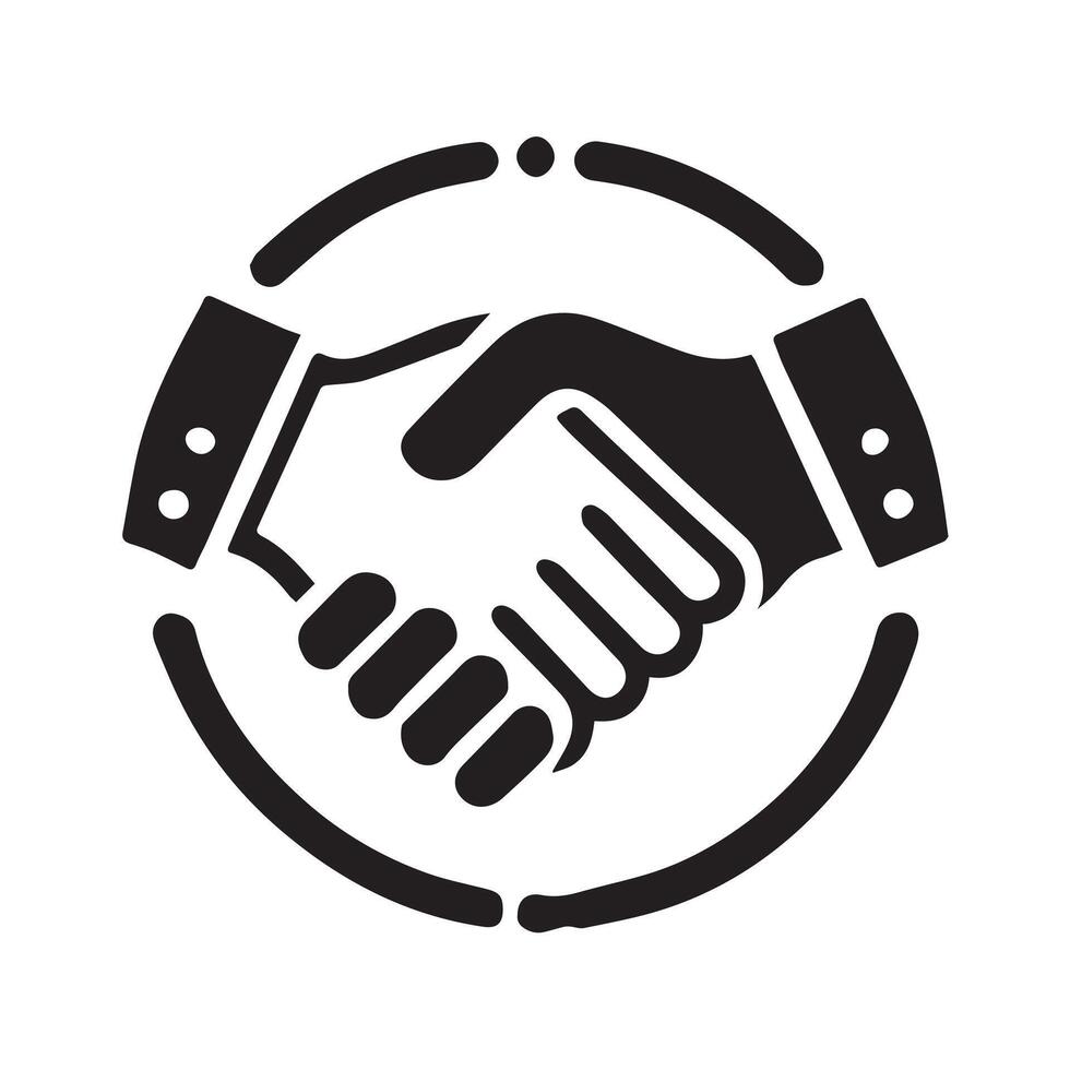 Simple Black and White Handshake Icon for Business or Agreement vector