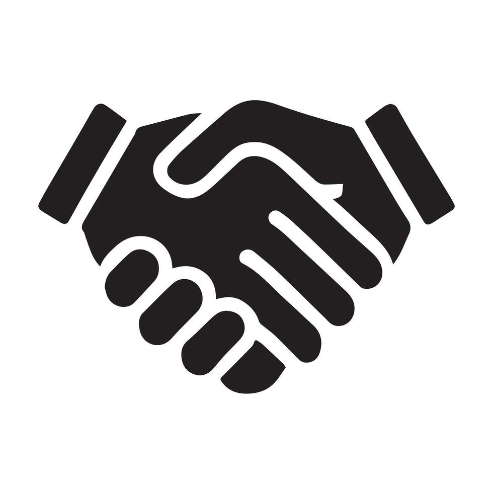 A simple, black and white graphic of two hands shaking inside a circle. vector