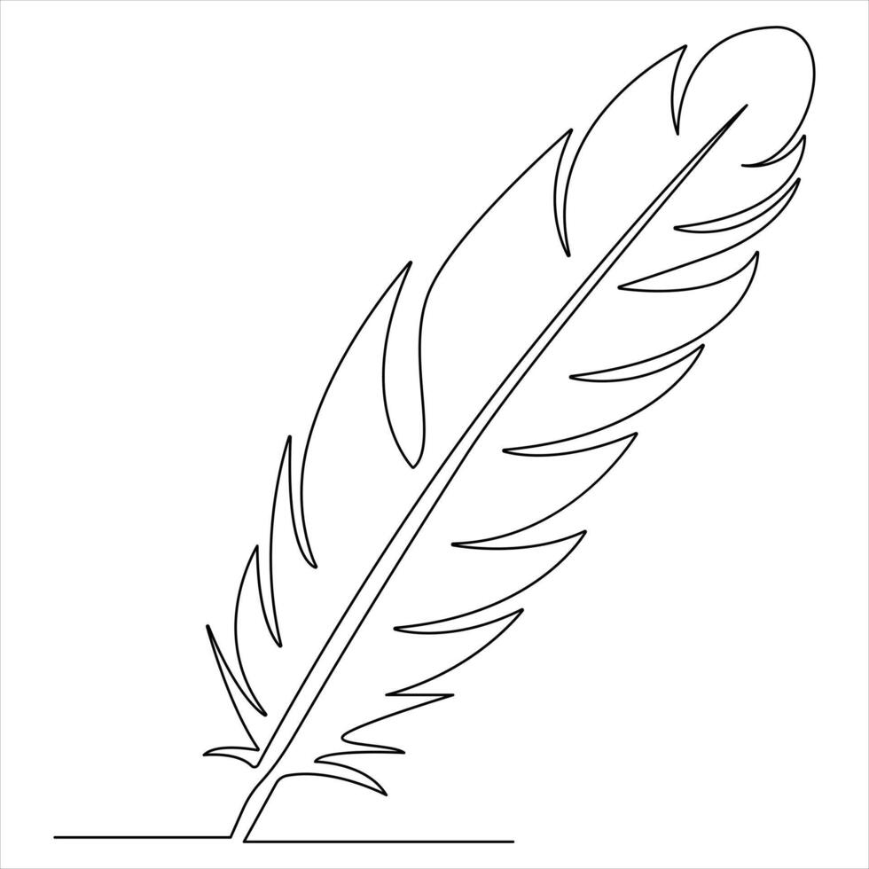 Continuous single line art drawing of Feather outline design illustration vector