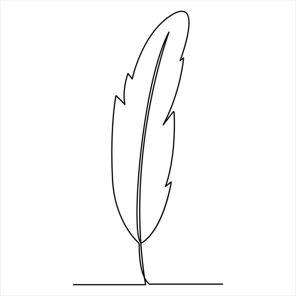 Continuous one line feather single line art drawing outline style illustration vector