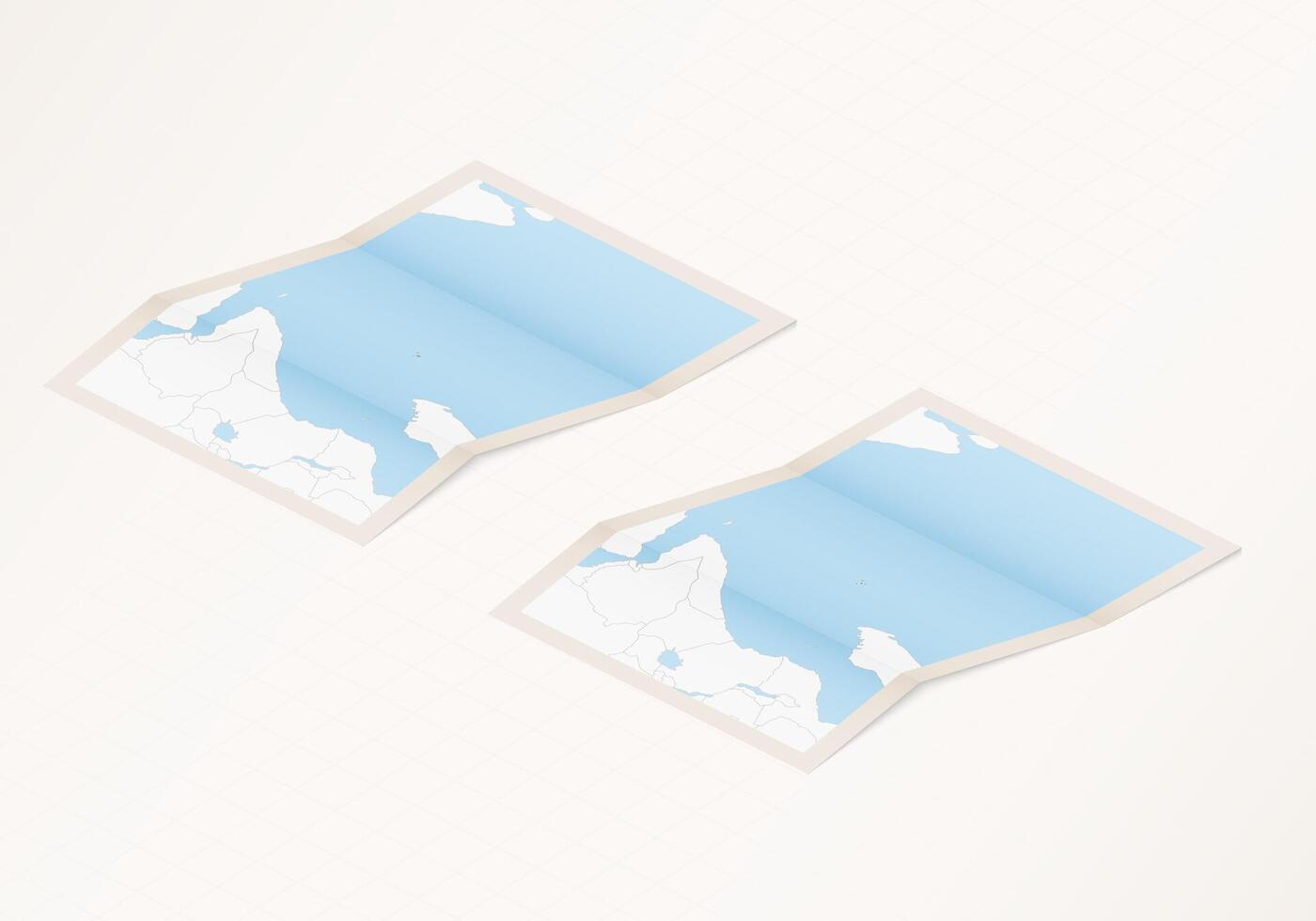 Two versions of a folded map of Seychelles with the flag of the country of Seychelles and with the red color highlighted. vector