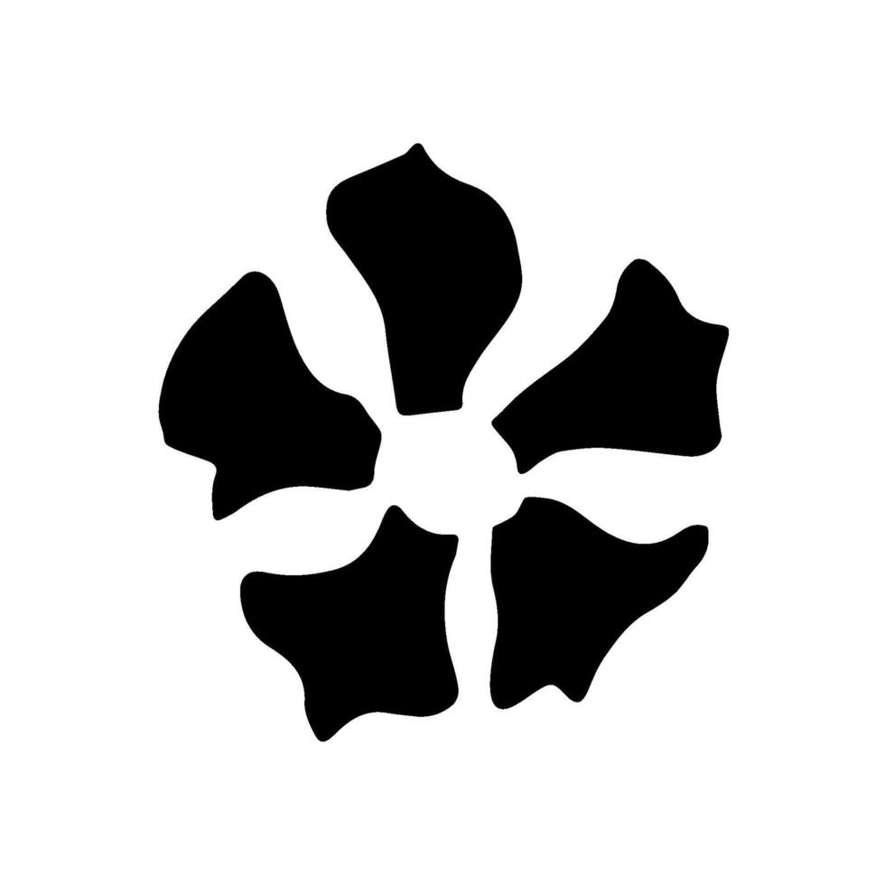 Hand-drawn illustration, black silhouette of a simple flower, petals, isolated on white background. For print, stickers, labels, logo. Element of nature to create patterns. vector