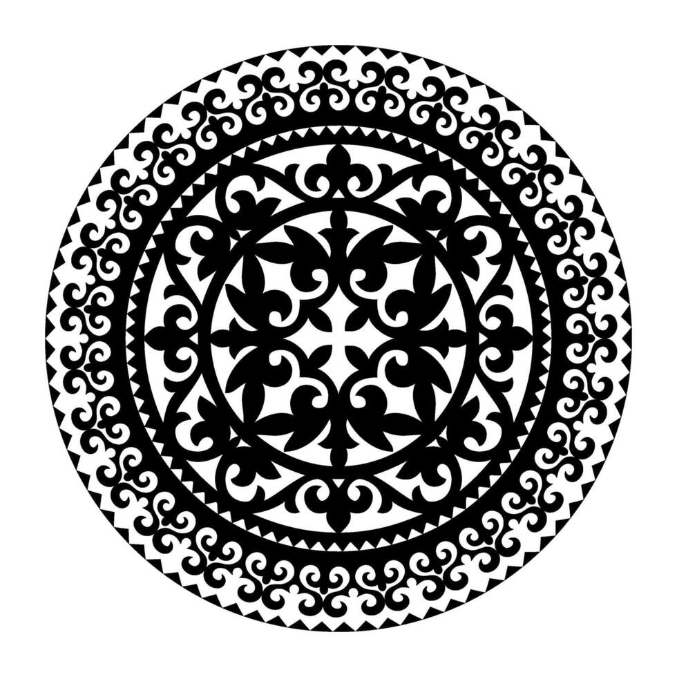 Black round Kazakh national ornament, persian motiff. Abstract Asian element of the national pattern of the ancient nomads of the Kazakhs, Kyrgyz, Mongol, Tatars, Uzbek, Tajik, Kalmyk, Buryats vector