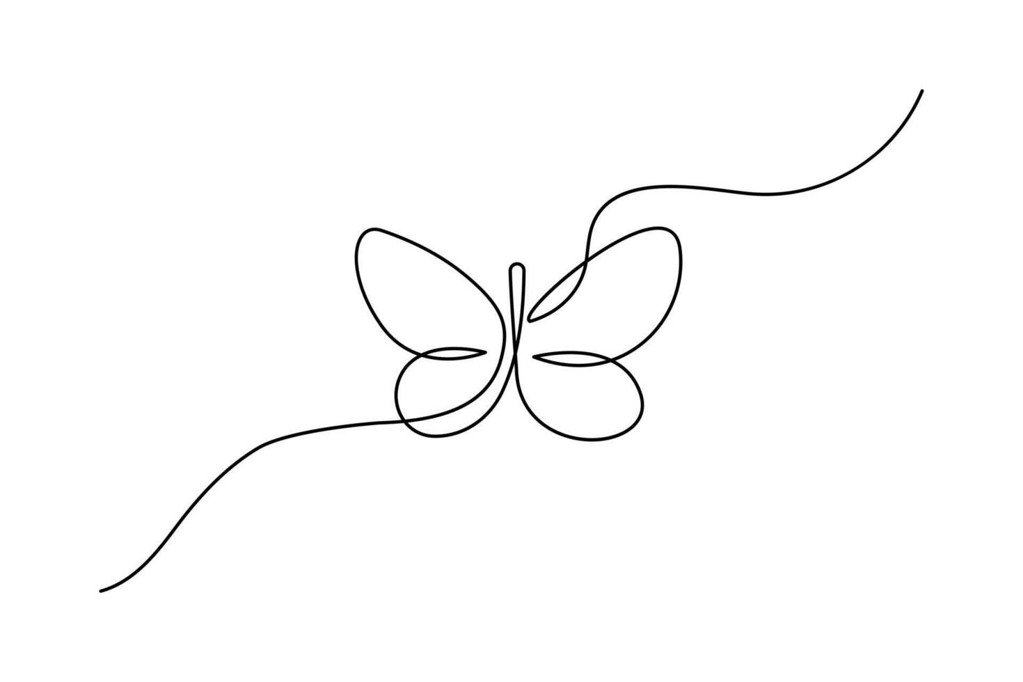 Continuous line butterfly art drawing of Outline single art butterfly hand drawn sketch element on white background vector