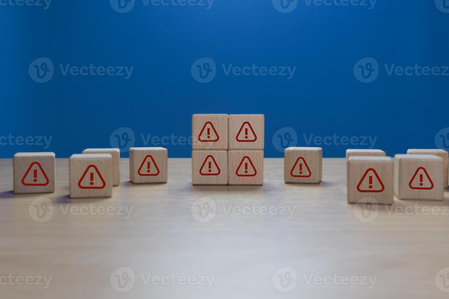 error occurred. Notification. Exclamation mark on wooden block photo