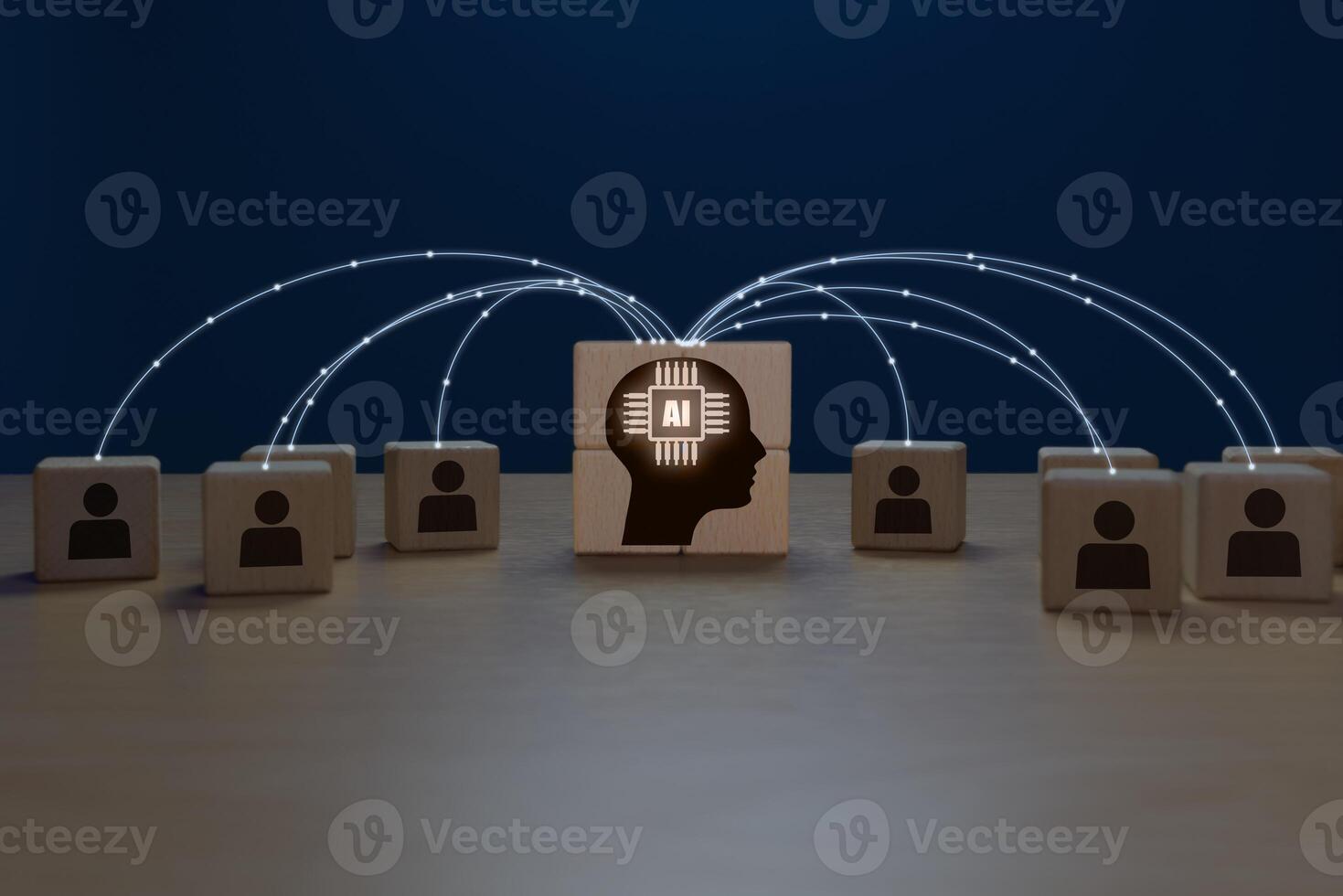 Artificial intelligence human icon connects AI brain icon network to improve human performance photo