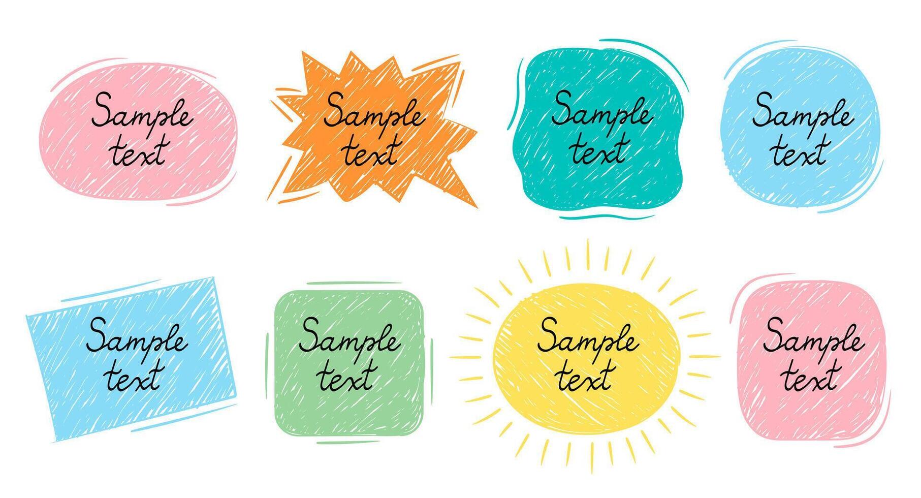 Hand drawn simple colorful frame set. Scribble line stroke shape collection. vector