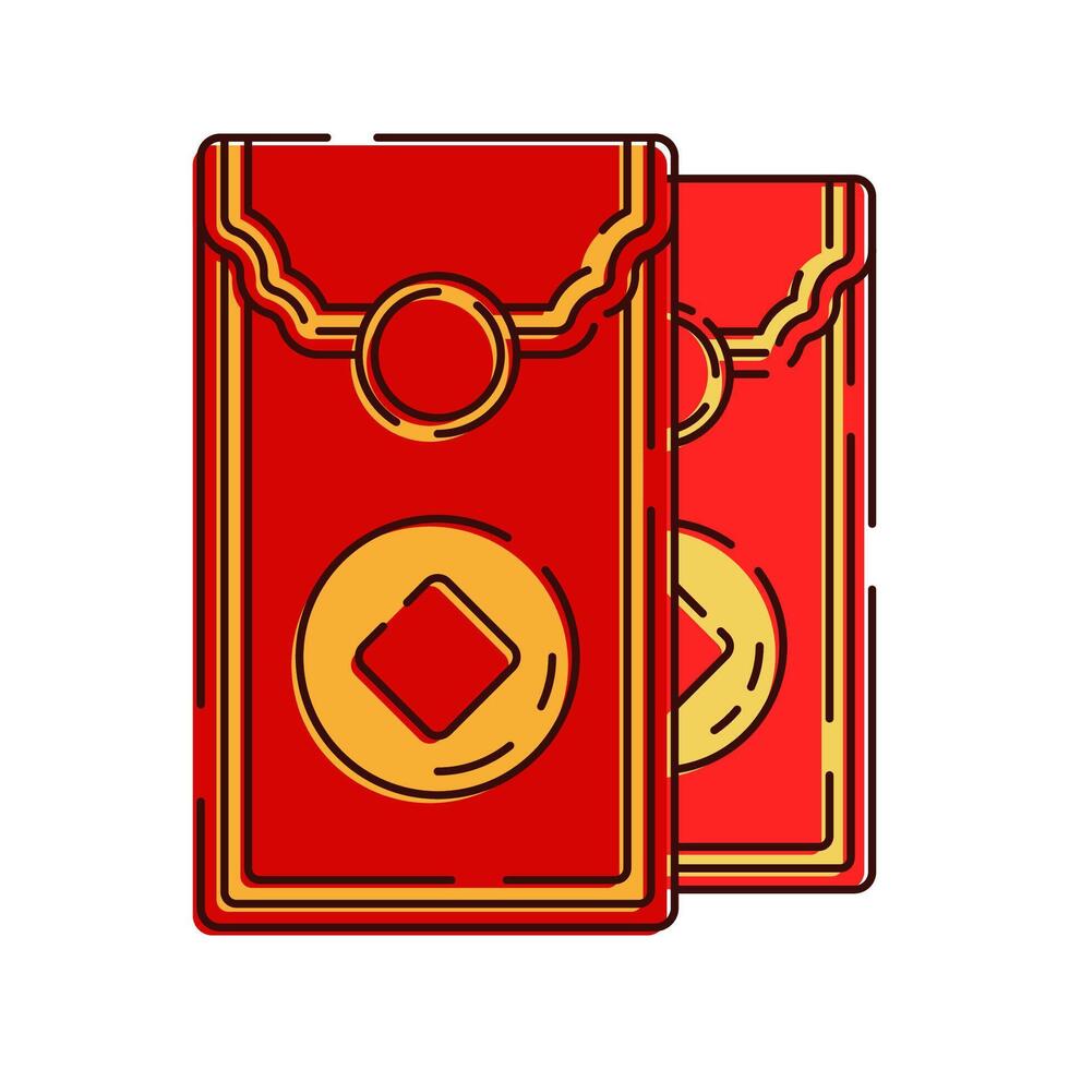 Red Envelopes Illustration, Two traditional red envelopes used to gift money, symbolizing good wishes and blessings. vector