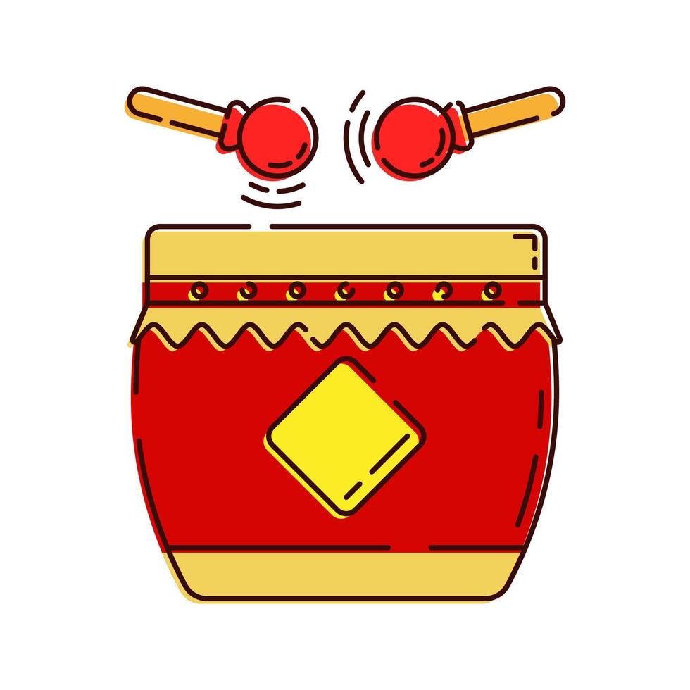 Chinese Drum Illustration, A red drum with drumsticks, symbolizing celebration and the festive spirit. vector