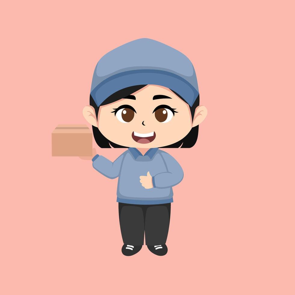 Cute chibi delivery girl vector