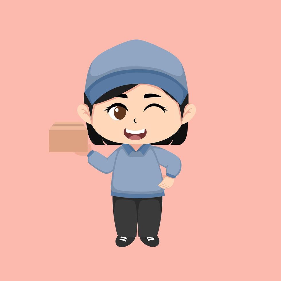 Illustration of chibi delivery package vector
