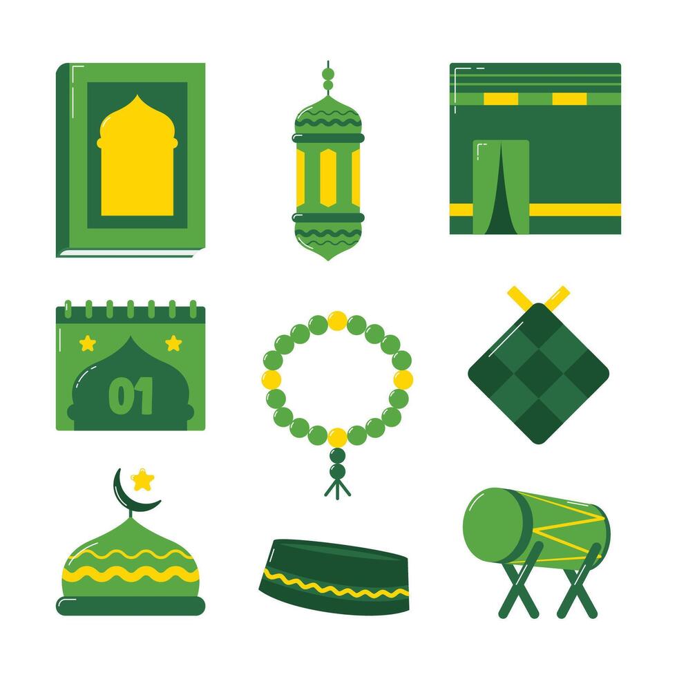 Islamic element cartoon collection icons colorful vector