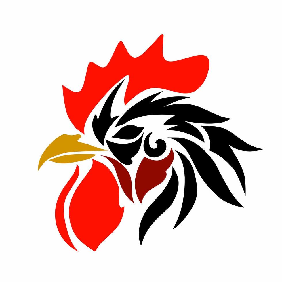 Tribal art design abstract heads rooster with white background vector