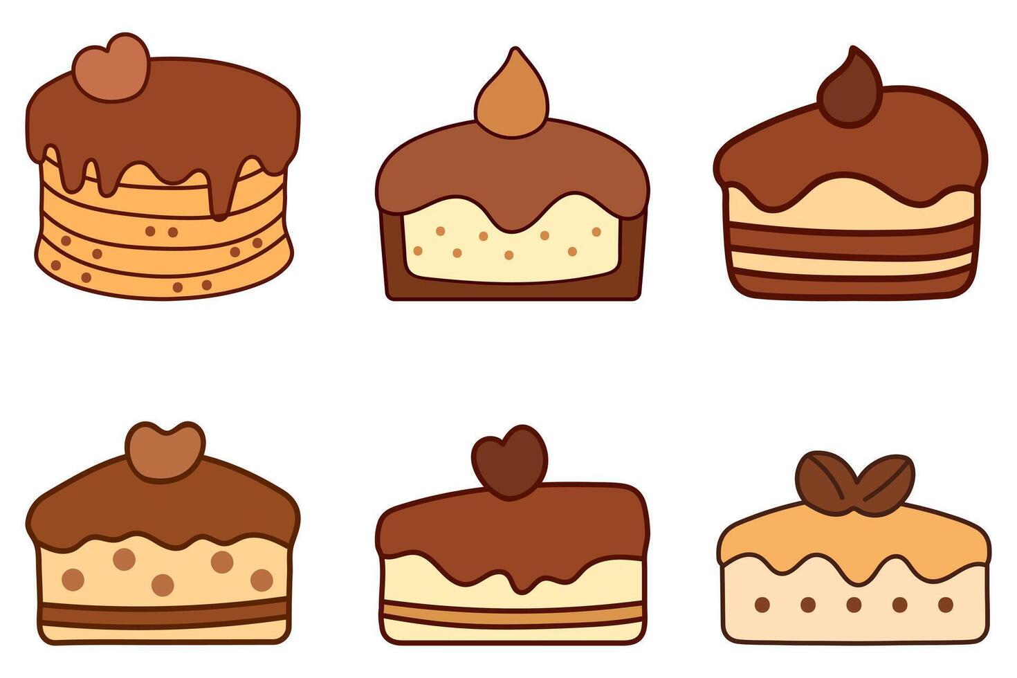 Chocolate Cake Illustration Design Set vector