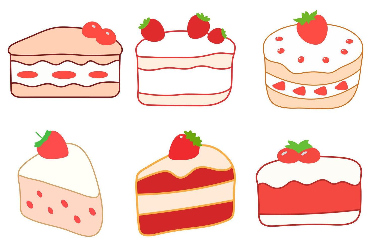 Strawberry Cake Illustration Design Set vector