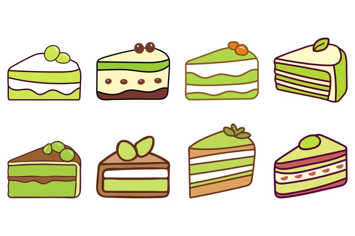 Matcha Cake Illustration Design Set vector