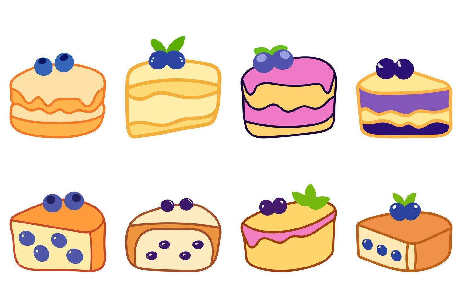 Blueberry Cake Illustration Design Set vector