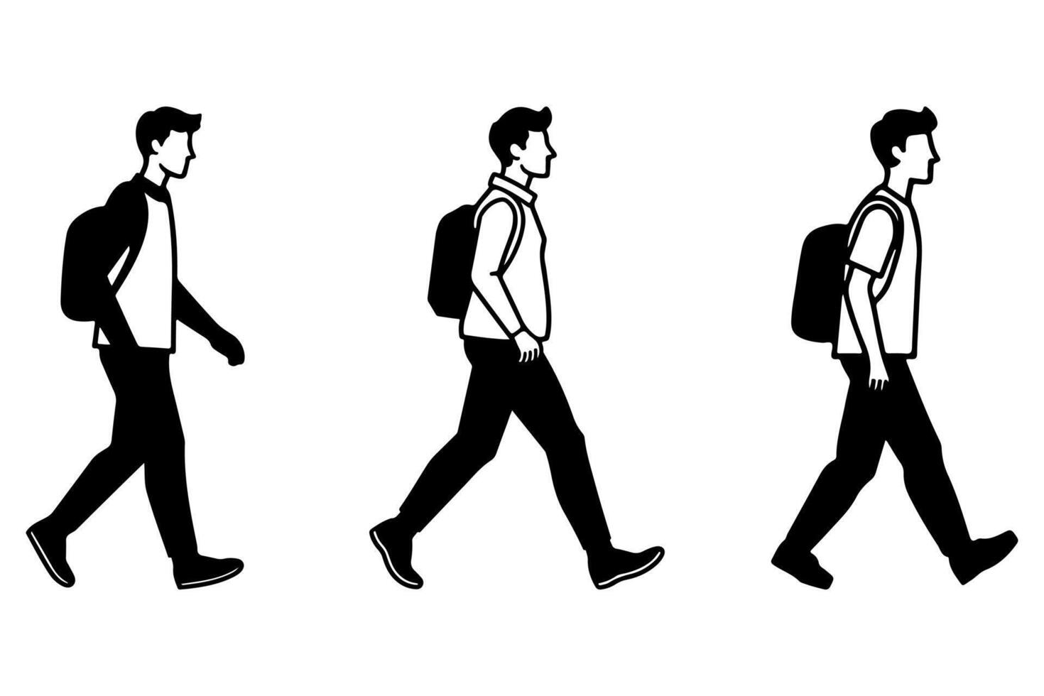 Illustration Set of Man Walking with a Backpack vector