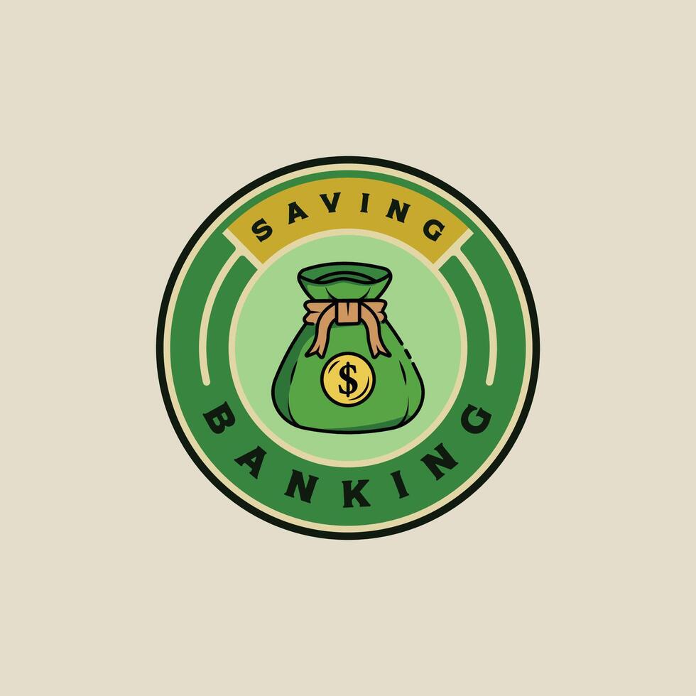 money bag emblem logo color illustration template icon graphic design . investment banking sign or symbol for business finance concept with circle badge label typography vector