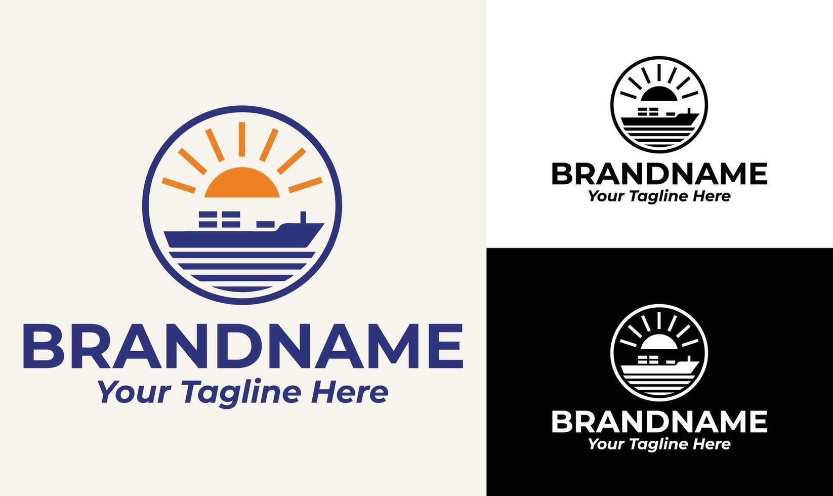 Ship and Sunrise Logo for Maritime Logistics and Global Shipping Services vector