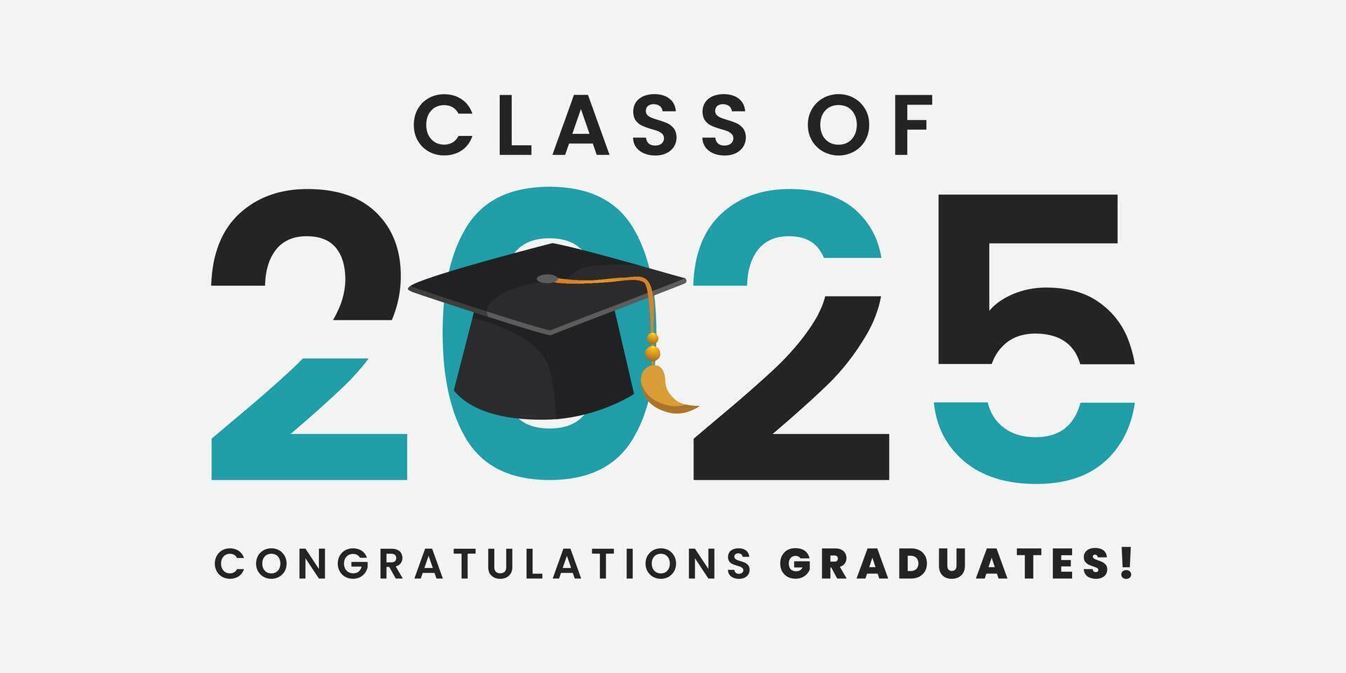 Class of 2025 in minimalist design with graduates caps Congratulations graduates. vector