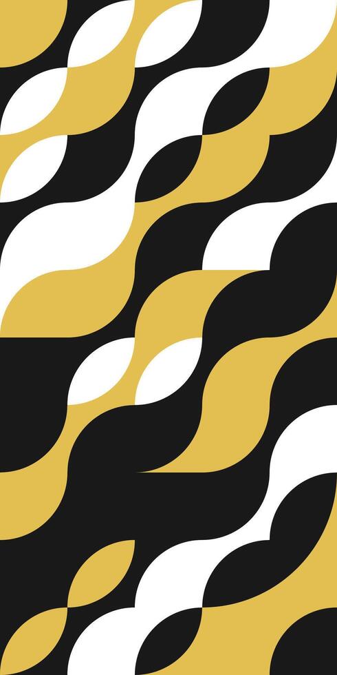 Vintage black gold and white geometric ripples mosaic pattern. Abstract smooth lines of semicircles forming waves. Stylish Bauhaus design made up of simple modular standard forms vector