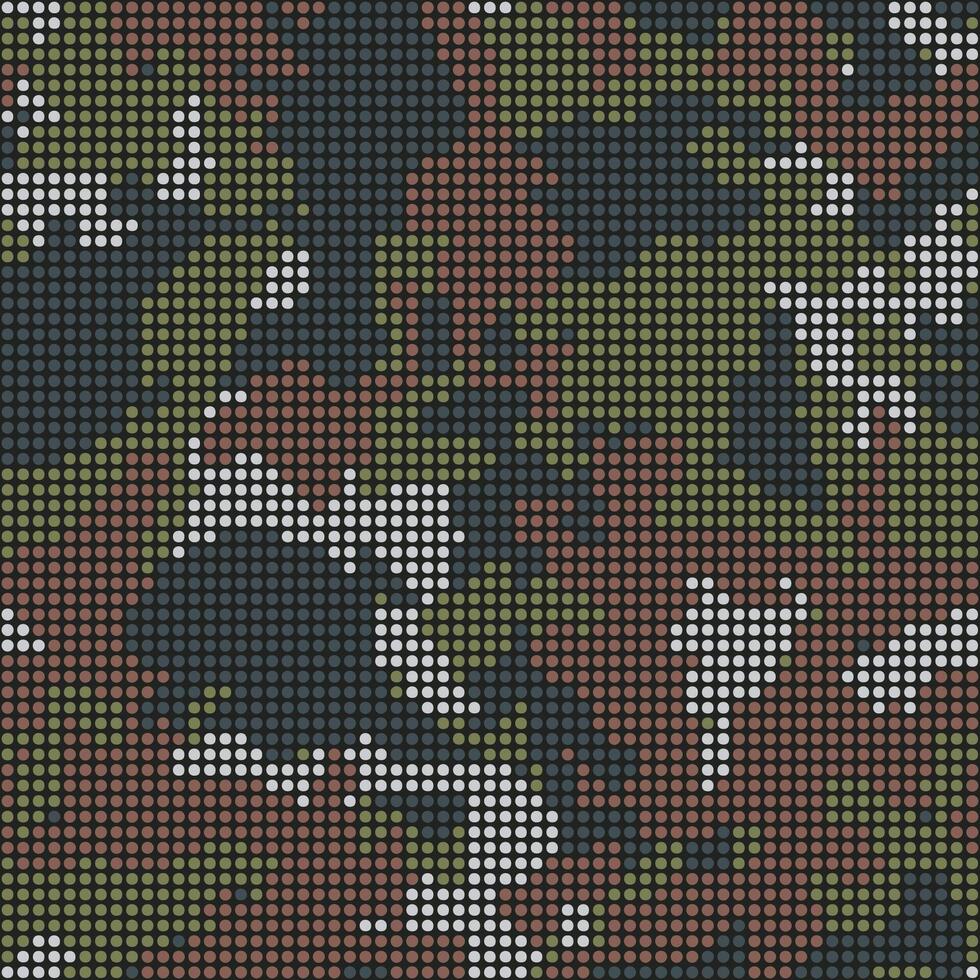 Abstract halftone seamless camouflage, led style texture. Dot pattern in dark khaki green colors, camo digital background vector