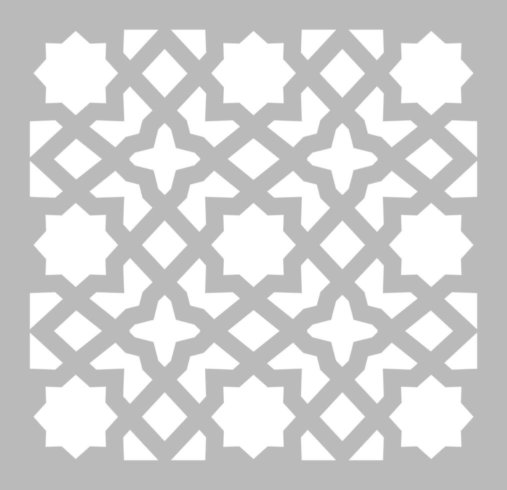 Arabic geometric star pattern. Islamic ornament mashrabiya panel. Wall screen Islamic traditional motif. Isolated on white background. CNC machine cutting vector