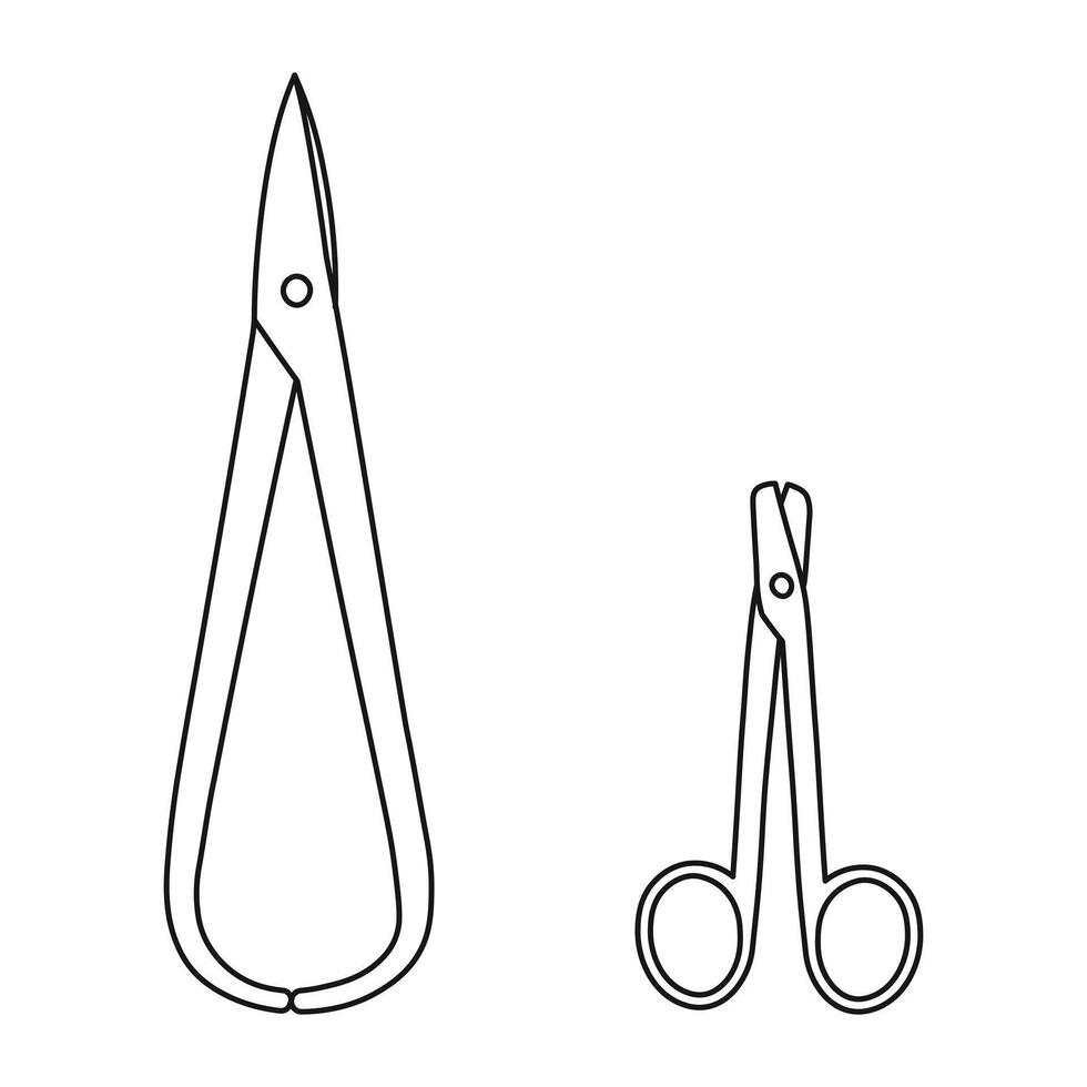 Different types of scissors, sketch of the silhouette of dentist tools. Concept of dentistry, orthodontics and medical instruments vector