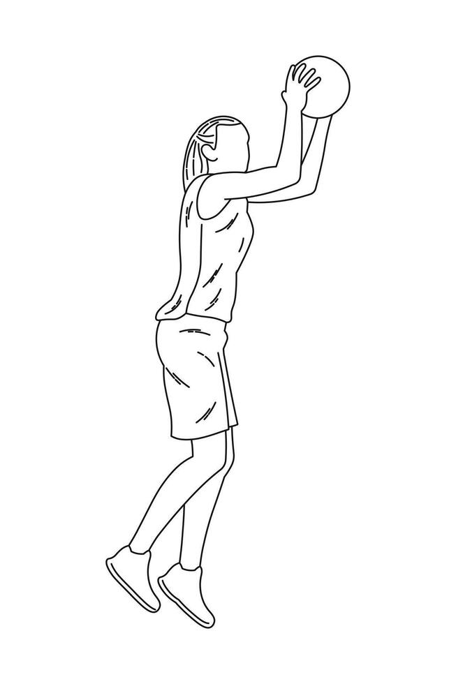 Woman practicing basketball shooting technique with a ball during a training session in a gymnasium vector