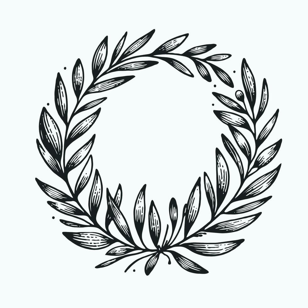 Laurel Motif Hand Drawn Wreath, wreath symbol. A wreath with leaves and a symbol for the winner of the contest. A wreath of decorative elements of plants vector