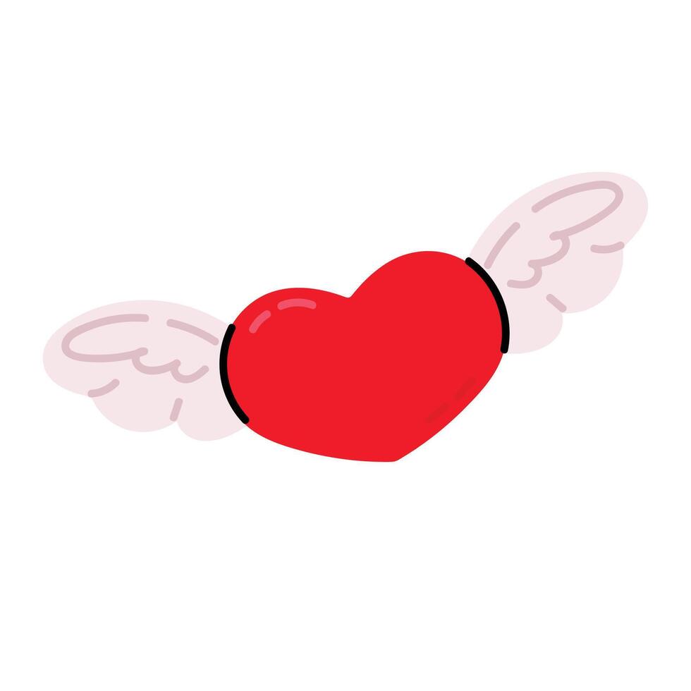 Red heart with wings. Love symbol. Valentine's day. Flat illustration vector