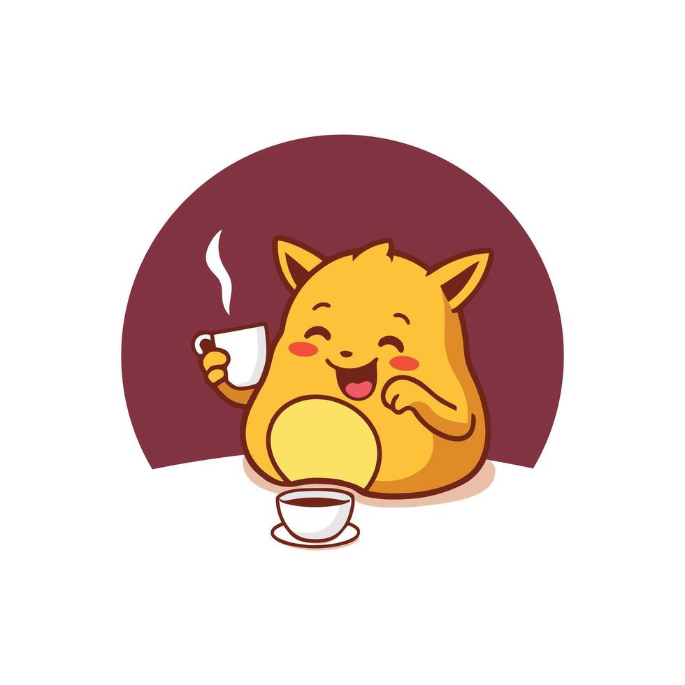 Cute Character Enjoying a Cup of Tea Cartoon Style Logo Design vector